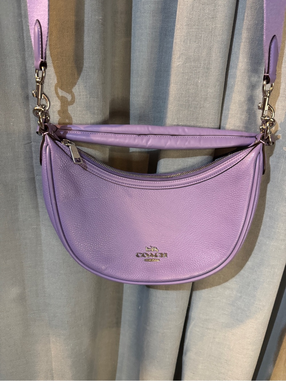 Coach Lavender Pebbled Leather Crescent Shoulder Bag with Silver Hardware
